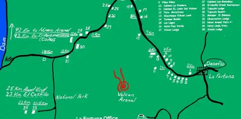 Map of the La Fortuna / Arenal Costa Rica area