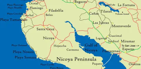 Nicoya Costa Rica - NW Pacific Coast with beaches and roads