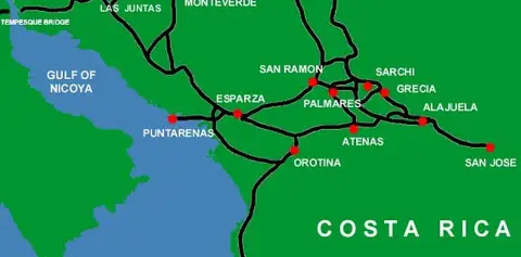 Arenal Costa Rica- Monteverde and San Jose basic road map