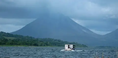 Taxi Boat Taxi with Arenal Volcano Background